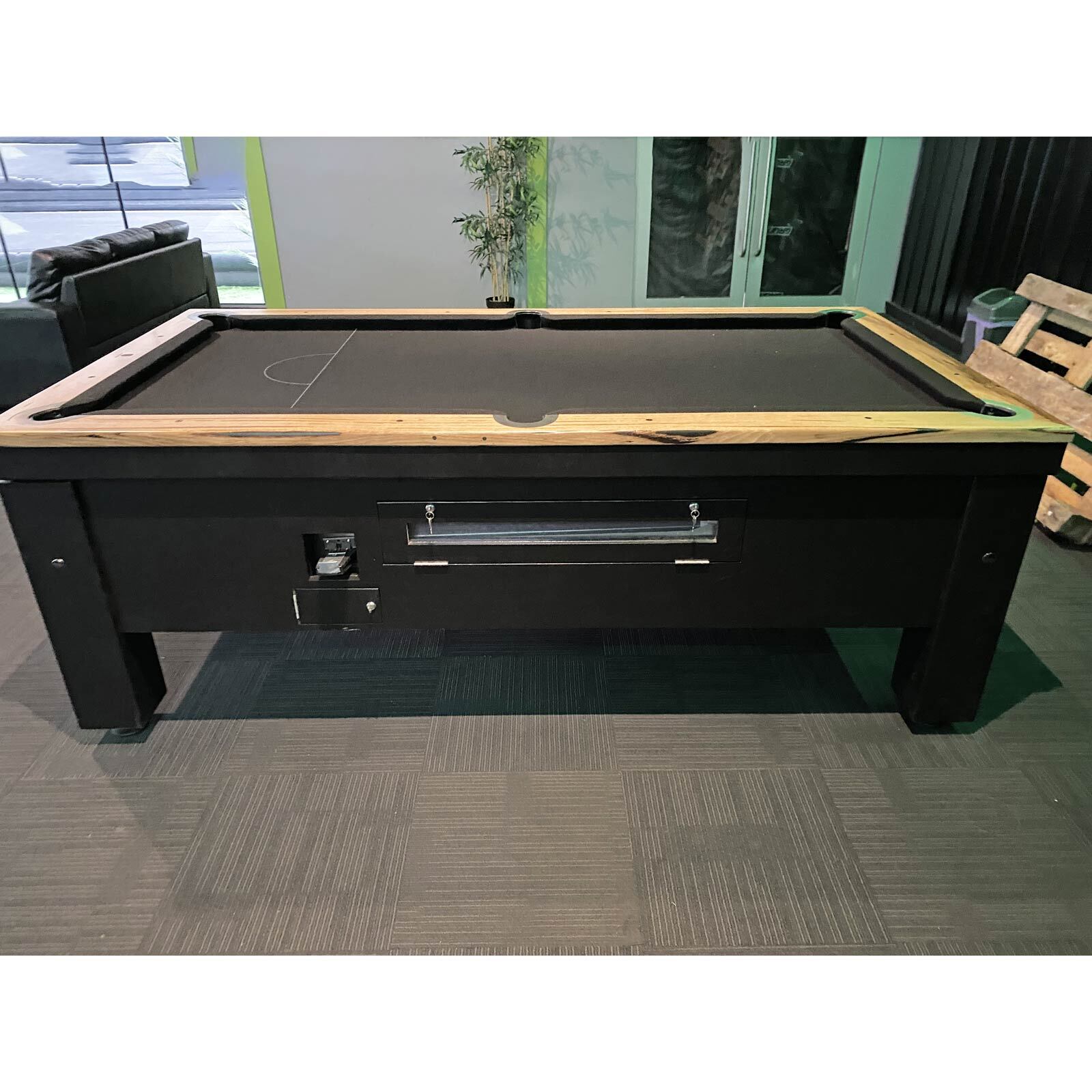 8 FT Slate Modern Pub/Hotel Bar Coin Operated Billiard Table with Traditional Turned Leg