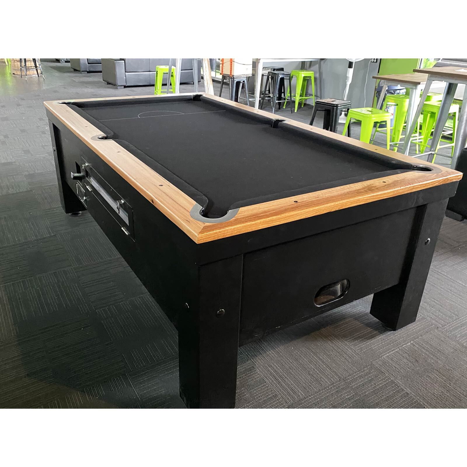 8 FT Slate Modern Pub/Hotel Bar Coin Operated Billiard Table with Traditional Turned Leg
