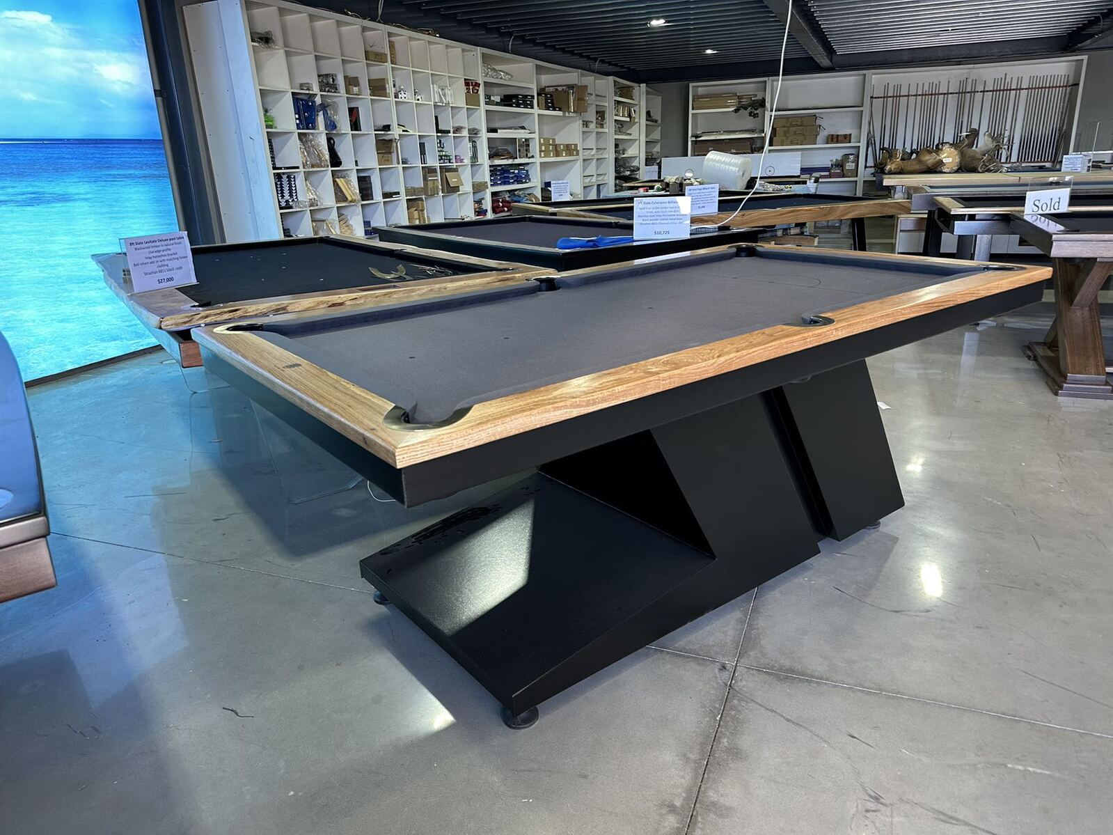 Pre-Made 7ft Slate CyberPool Billiards Table, Aged English Elm Timber Top
