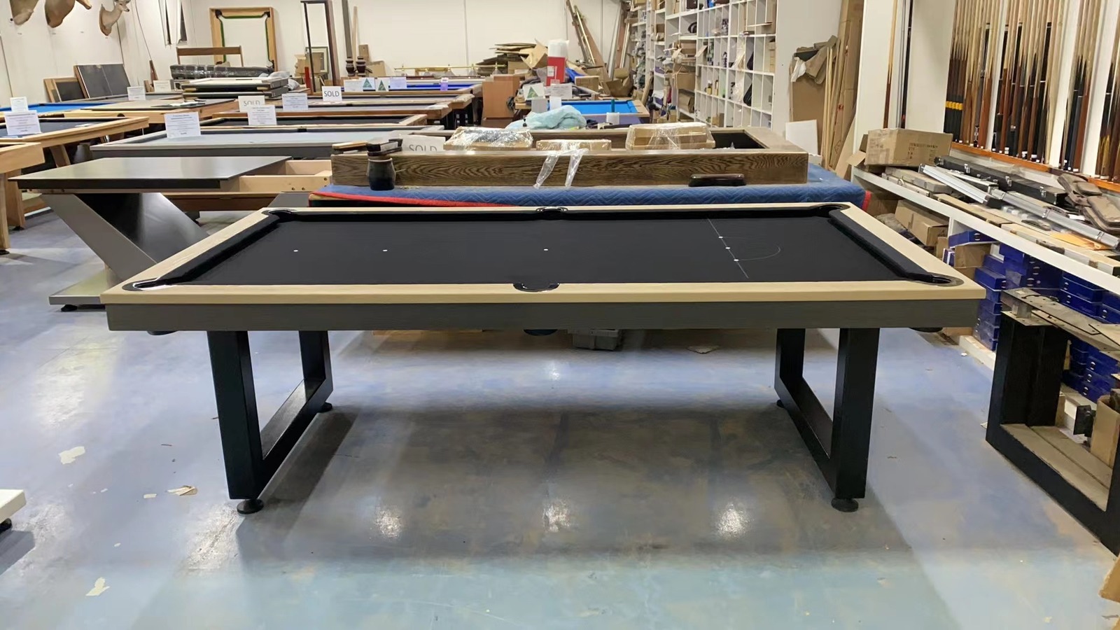 PRE-MADE 8 Foot Slate Odyssey outdoor/indoor Pool Billiards Table, beige / charcoal Top