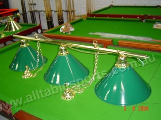 Brass rail Lamp with Green lampshades