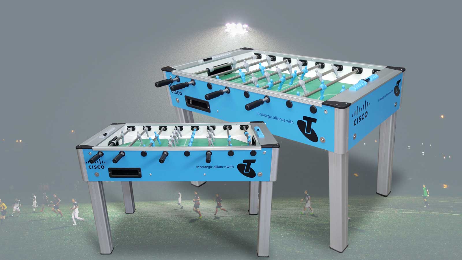 customized branded soccer table for telstra and cisco